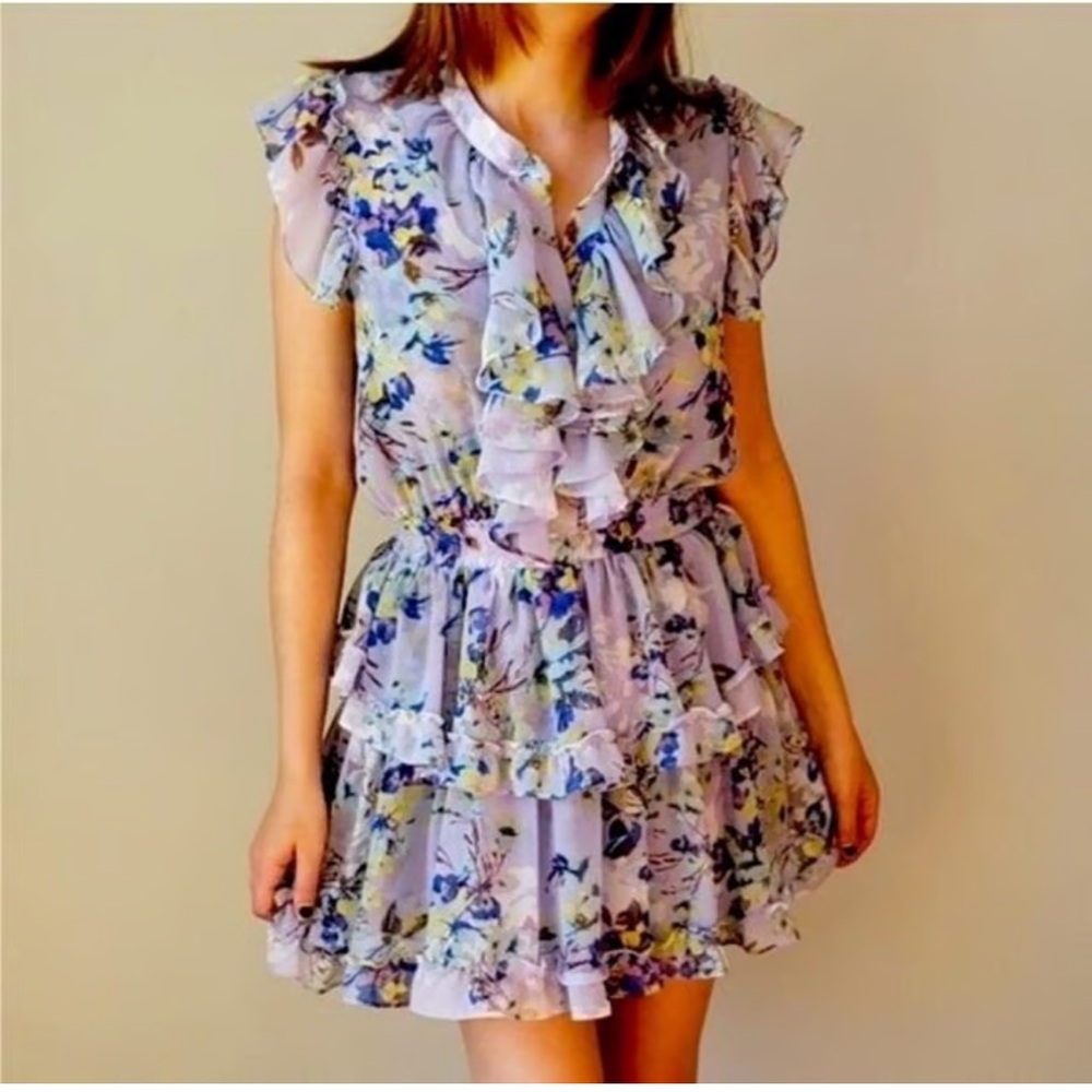 Misa Los Angeles Lavender Floral Ruffle Mini Dress